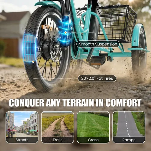 Vista 4 de Triciclo eléctrico para adultos, triciclo eléctrico de pico de 1200 W, triciclo plegable con batería extraíble de 468/720/960 Wh, bicicletas 83