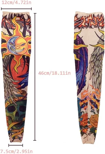 Vista 3 de Mangas temporales de tatuaje falso para hombres y mujeres con diseños de calavera, dragón, rosa, pez koi, lobo, buda, tribal, Brillante-5p