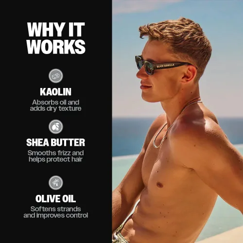 Vista 4 de Slick Gorilla Lightwork - Arcilla mate para el cabello para hombres, sujeción flexible, 2.5 onzas Arcilla mate a base de agua con caolín, manteca
