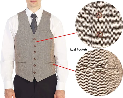 Vista 81 de Gioberti Chaleco de tweed formal de 6 botones para hombres