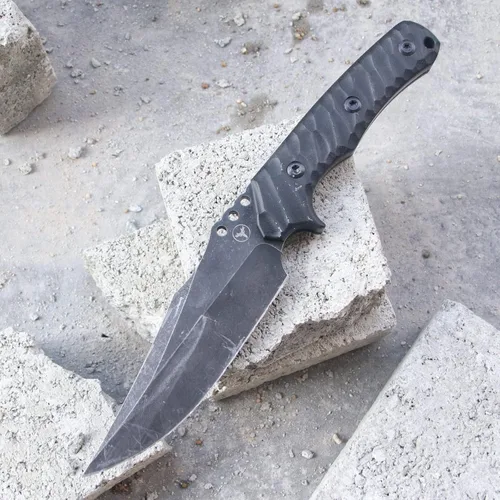 Vista 3 de Cuchillo afilado de hoja fija de 10.2 pulgadas, mango de acero G10, espiga completa, herramienta de caza, cuchillo de bushcraft al aire libre Negro