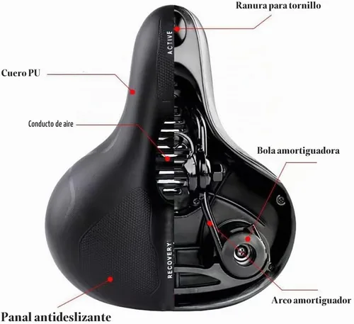 Vista 3 de Asiento de bicicleta cómodo de gran tamaño, amortiguador de golpes y transpirable, resistente al agua, reemplazo de sillín de bicicleta