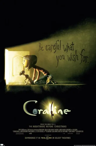Vista 12 de Trends International Coraline - Póster de pared con texto en inglés «Be Careful» Versión enmarcada de caoba