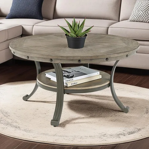 Vista 3 de Powell Muebles de café de madera rústica y metal de peltre Franklin Mesa de cóctel