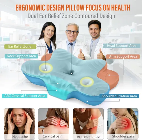 Vista 2 de CCidea - Almohada refrescante para aliviar el dolor para soporte de cuello, almohada cervical de 3 agujeros para un sueño acogedor, almohada