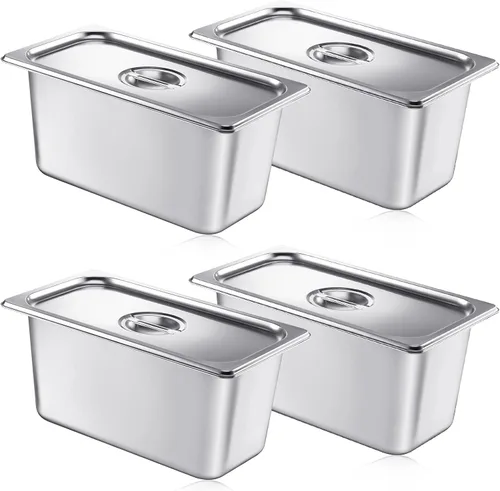 Vista 15 de Mifoci Paquete de 2 sartenes de vapor de acero inoxidable con tapa, 1/2 de tamaño x 4 pulgadas de profundidad, suministros de restaurante