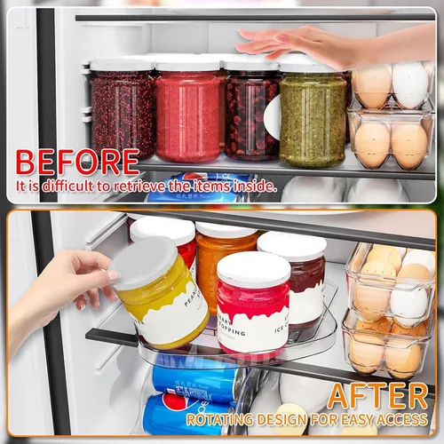 Vista 3 de Yieach Plato giratorio Lazy Susan para refrigerador transparente, 11.9 x 10.2 pulgadas, organizador cuadrado para nevera, bandeja giratoria grande