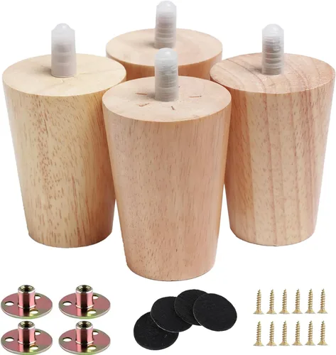 Vista 7 de Juego de 4 patas redondas de madera maciza de 3 pulgadas para muebles, sofá cama, silla de café, escritorio, patas rectas con pernos preperforados