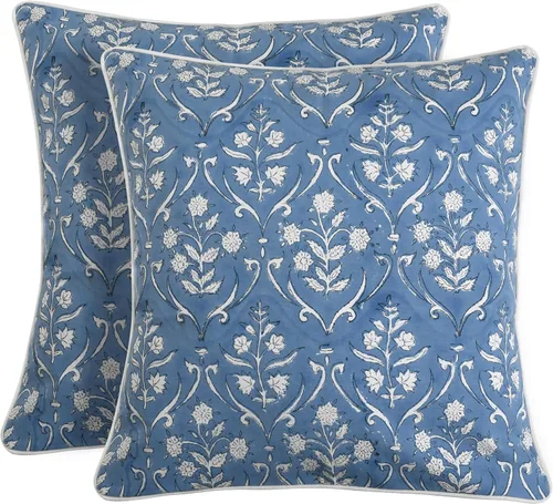 Vista 16 de Ridhi Juego de 2 fundas de almohada decorativas de 16 x 16 pulgadas con estampado de bloques de color azul aguamarina para sala de estar