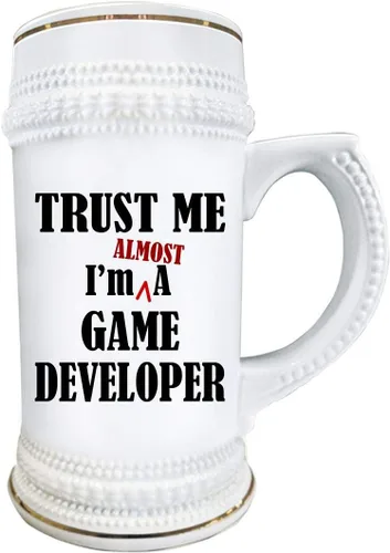 Vista 2 de Linda idea de regalo para desarrollador de juegos, diseñador, aprendiz de cerveza, vaso de cerveza de 22 onzas, vasos de cerámica novedosos