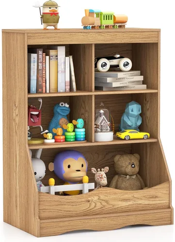 Vista 10 de HONEY JOY Organizador de almacenamiento de juguetes para niños con estantería, armario de almacenamiento de organización de 4 compartimentos