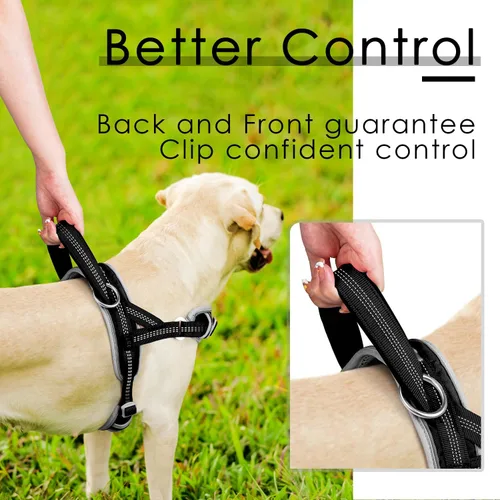 Vista 2 de ADVENTUREMORE Arnés para perro de tamaño pequeño sin tirones con código QR, chaleco reflectante ajustable para perro, arnés para perro a prueba