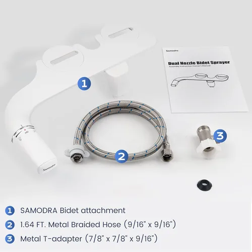Vista 5 de SAMODRA - Accesorio de bidé ultrafino para inodoro – Doble boquilla (lavado frontal y trasero) Bidés higiénicos para inodoros existentes