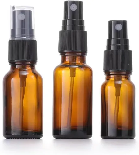 Vista 8 de 5 botellas de spray de vidrio ámbar de 1.0 fl oz y 1 oz para aceites esenciales, mini botellas de aerosol, contenedor cosmético recargable, botellas