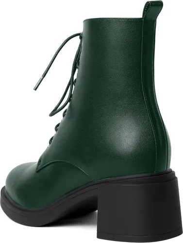 Vista 49 de ROSERWISH Botas altas de tacón bajo y grueso para mujer, con cordones, cómodas, modernas, con puntera redonda, de 2.5 pulgadas