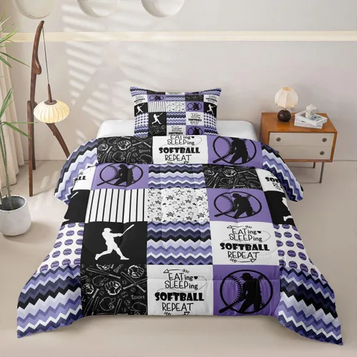 Vista 72 de Erosebridal Softball Comforter Set Patchwork Buffalo Plaid Twin Bedding Sets for Girls Kids Teens Child Galaxy Stars Ball Game Baseball Comforter