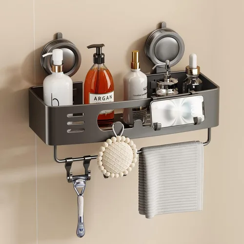 Vista 14 de Voldra Organizador de ducha esquinero con ventosa, estantes de ducha esquineros de aluminio para pared sin taladrar, organizador de ducha