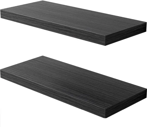 Vista 18 de Juego de 2 Estantes de Pared, Estantes Flotantes Negros de 24 pulgadas de ancho x 10 pulgadas de profundidad x 1 pulgada de alto, Estante de Pared