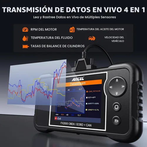 Vista 6 de ANCEL FX2000-US Escáner OBD2 Herramienta de Diagnóstico, Escáner de Airbag de Transmisión ABS SRS, Lector de Códigos de Motor, Herramienta