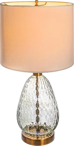 Vista 3 de Lámpara de mesa con base de vidrio texturizado con pantalla de tambor de algodón, color blanco