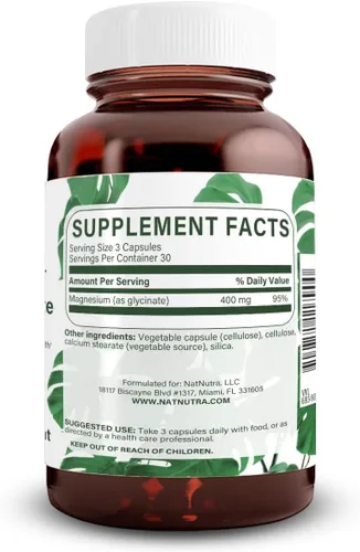 Vista 2 de Natural Nutra Suplemento de glicinato de magnesio de 400 mg, promueve la salud cardiovascular, vegano, ayuda a mejorar la salud ósea, sin soja, 90