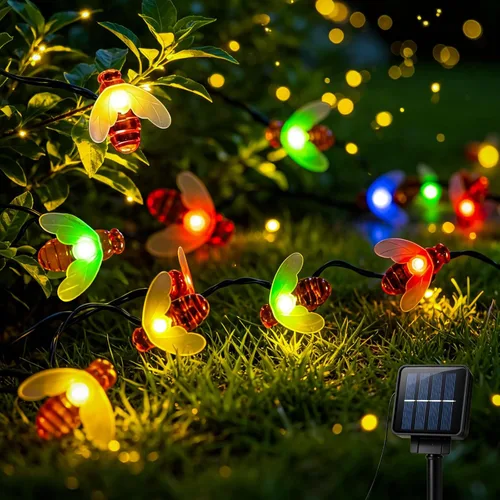 Vista 11 de ASFSKY Luces solares de libélula al aire libre 50 LED libélula luces impermeables blanco cálido