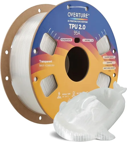 Vista 68 de OVERTURE - Filamento de TPU de 1/16 pulgadas, rollo flexible de poliuretano termoplástico, impresora 3D suave, 95A, carrete de 2.2 libras, precisión