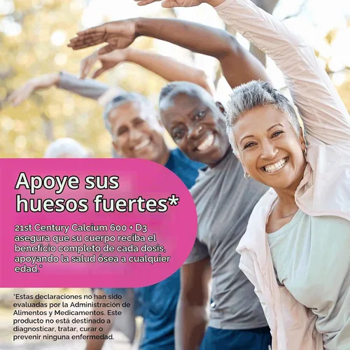 Vista 4 de 21st Century Tableta de suplemento de calcio Plus D, 600 mg, 400