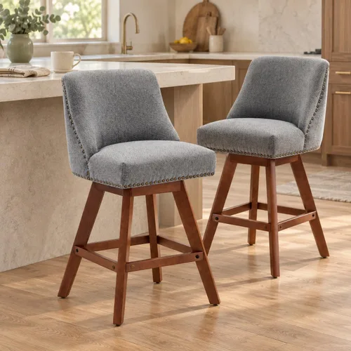 Vista 35 de Juego de 2 taburetes de bar giratorios modernos, taburetes de bar de 26.6 pulgadas de altura de mostrador beige con respaldo para isla de cocina