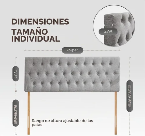 Vista 2 de Kingfun Cabeceras con diseño moderno de botones, cabecera de cama tapizada y acolchada de tela de lino premium, cabecera de madera maciza ajustable