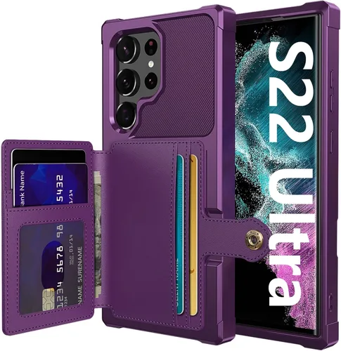 Vista 65 de Funda para Samsung Galaxy S21 Ultra con tarjetero, compatible con soporte magnético para automóvil, resistente a los golpes, resistente, suave, TPU
