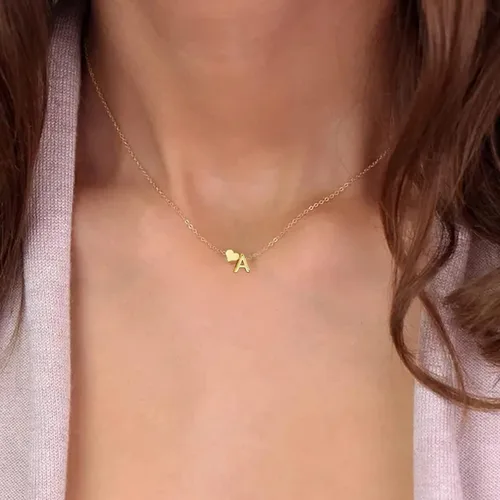 Vista 4 de Initial Necklaces for Women Teen Girl Gifts Trendy Stuff 14K Gold Plated Heart Initial Necklace Dainty Letter Heart Pendant Necklace Christmas Gift