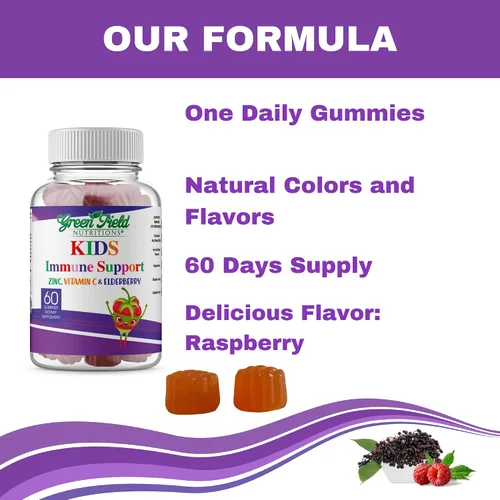 Vista 5 de Greenfield Nutritions - Gomitas halal de apoyo inmunológico de saúco para niños, apoya tu sistema inmunológico de forma natural con vitaminas halal