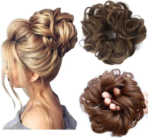 Vista 17 de Cabello sintético despeinado, grueso, extensiones para coleta, cabello recogido