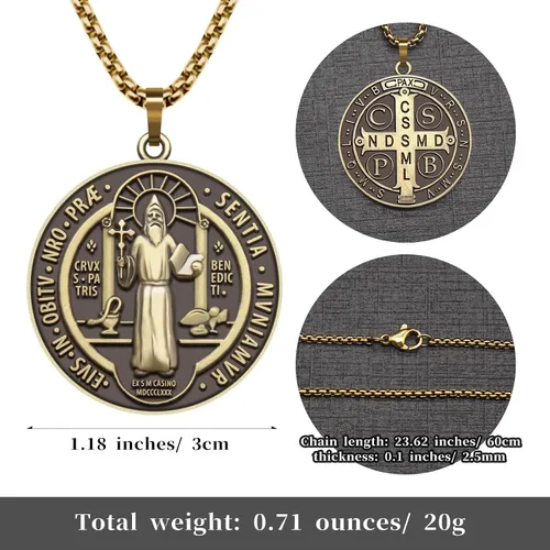 Vista 3 de Anwlki Collar de San Benito con medalla de San Benito, bendición de seguridad, religión, regalo para hombres, mujeres, familia, padres, amigos
