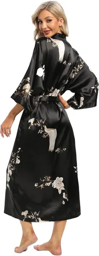 Vista 5 de Batas largas de satén suaves para mujer, batas largas de seda de longitud completa, kimonos, bata de baño sedosa, bata de baño Estampado floral