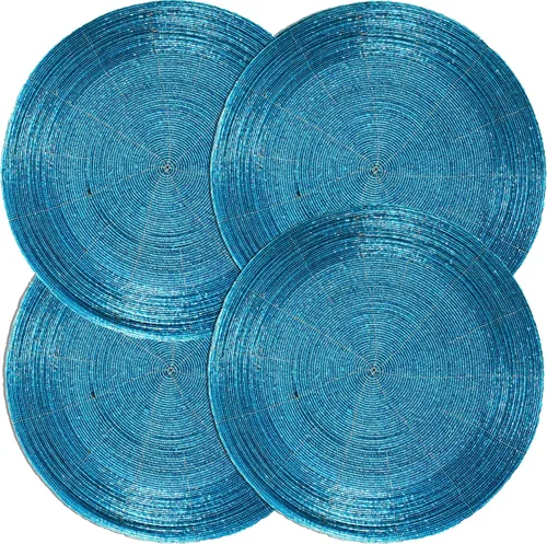 Vista 35 de Manteles individuales de 13 pulgadas con cuentas redondas para mesa de comedor - Manteles decorativos con cuentas de vidrio y respaldo de algodón