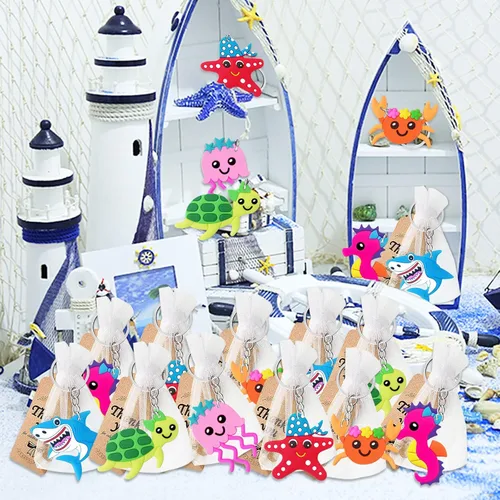 Vista 5 de CiciBear Paquete de 48 llaveros de regreso para fiesta del mundo marino con gelatina de mar, caballito de mar, tortuga de mar, estrellas de mar