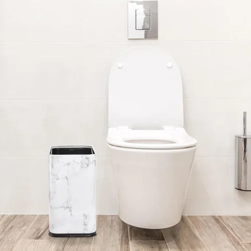 Vista 5 de Coloch Cubo de basura rectangular de metal con estampado de mármol de 2.4 galones/9 litros, papelera de acero inoxidable para baño, papelera