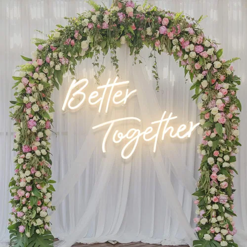 Vista 3 de Divatla Letrero de pared de neón blanco cálido "Better Together" para decoraciones de boda, fondo de 16''*9'' y 23''*9'', decoración de pared