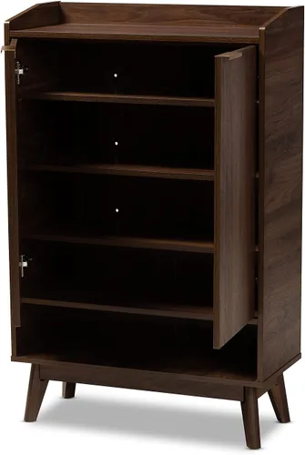 Vista 4 de Baxton Studio Lena Mid-Century - Armario moderno de madera con 5 estantes con acabado marrón nogal