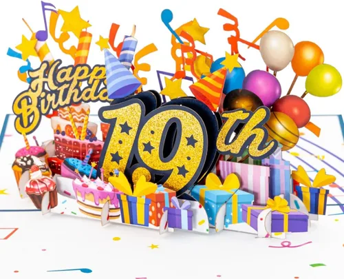 Vista 15 de iGifts And Cards Tarjeta desplegable 3D de cumpleaños de 16 años, regalos coloridos y escena de celebración de globos, divertido saludo