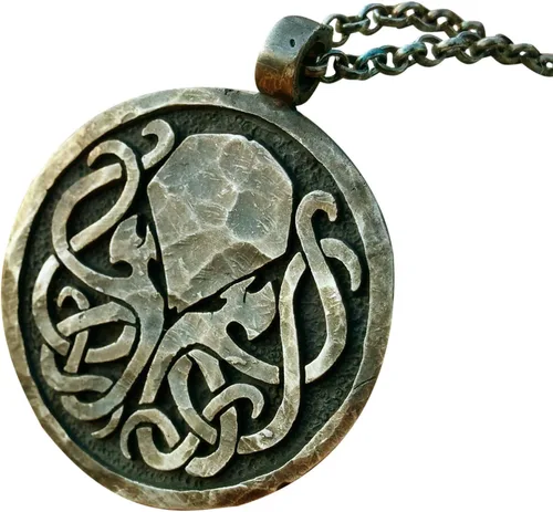 Vista 10 de Baldur Jewelry - Collar con colgante de pulpo de Lovecraft Cthulhu en plata de ley 925, símbolo amarillo, hecho a mano, amuleto de Necronomicum