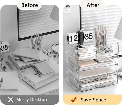 Vista 2 de Organizador de Papel de 4 Niveles para Escritorio, Bandeja de Papel Organizador de Escritorio Apilable, Ideal para Suministros de Oficina