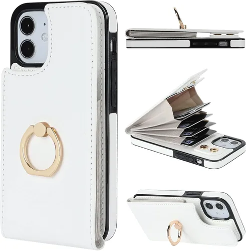 Vista 10 de Folosu Funda compatible con iPhone 12 Mini con soporte para tarjetas, rotación de 360°, soporte de anillo de dedo con función atril, protección