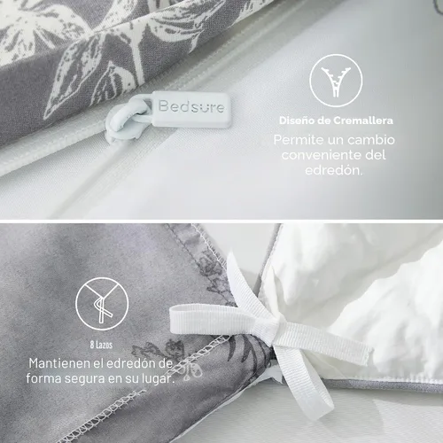 Vista 7 de Bedsure Juego de funda de edredón Twin para dormitorio, juego de funda de edredón reversible floral con cierre de cremallera, juego de ropa de cama