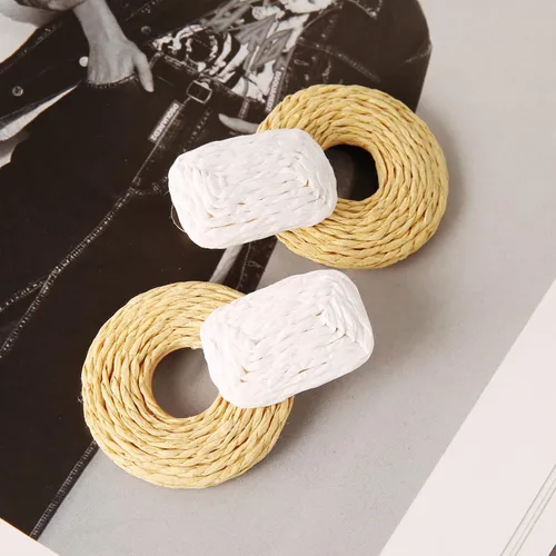 Vista 6 de STWTR Pendientes para mujer, con cordón de rafia, trenzados a mano, redondos, bohemios, geométricos