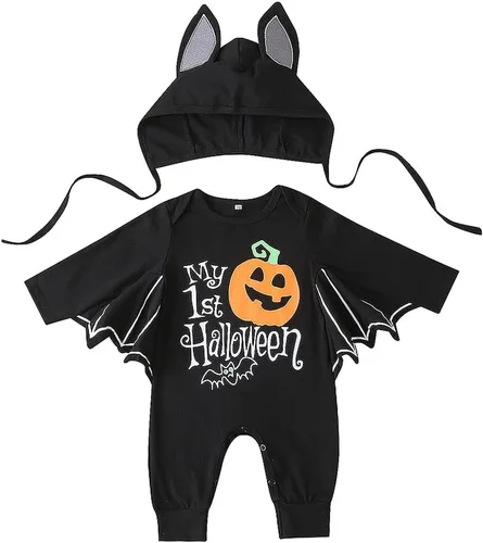 Vista 42 de AGQT Disfraz de murciélago de Halloween para bebé, niño y niña, 2 piezas, talla de 0 a 24 meses