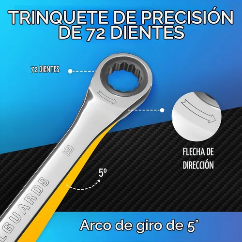 Vista 5 de Llave de 19mm - Llave de trinquete - Perfil delgado - Llave de carraca - 100% Garantía de satisfacción de por vida