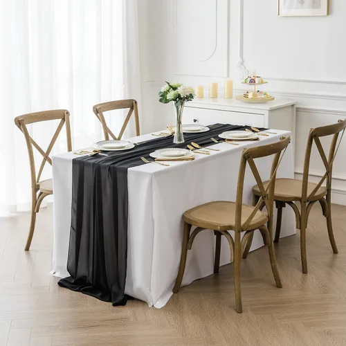 Vista 7 de Paquete de 6 caminos de mesa de gasa de 9 pies de 14 x 108 pulgadas, camino de mesa romántico transparente para boda, fiesta de cumpleaños